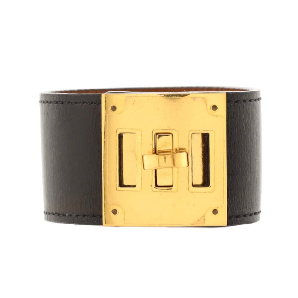 HERMÈS kelly dog Black Leather & Gold Hardware Bracelet